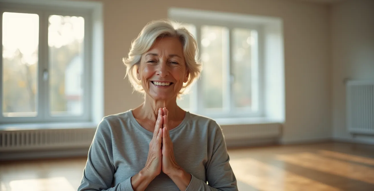 Femme senior pratiquant le yoga en groupe